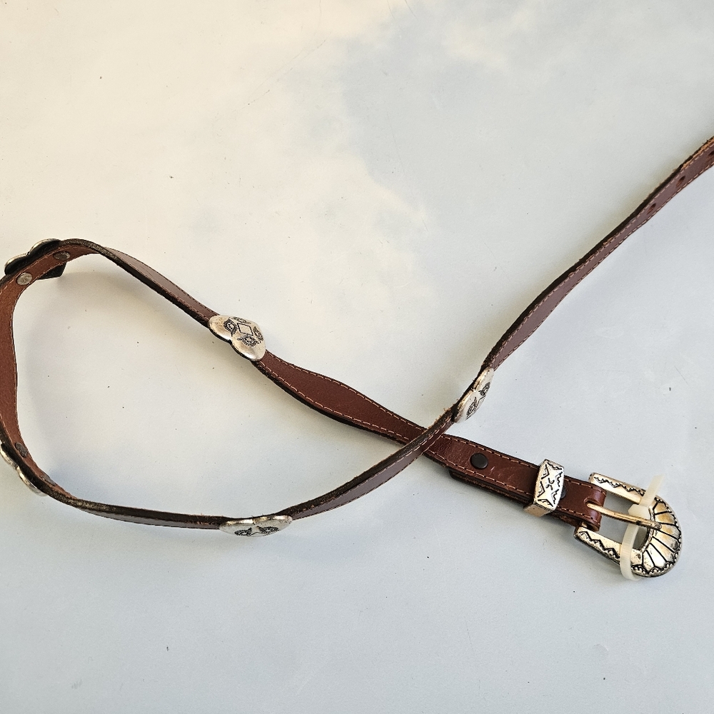 American Vintage Brown Leather Belt with Silver Accents - Picture 7 of 16
